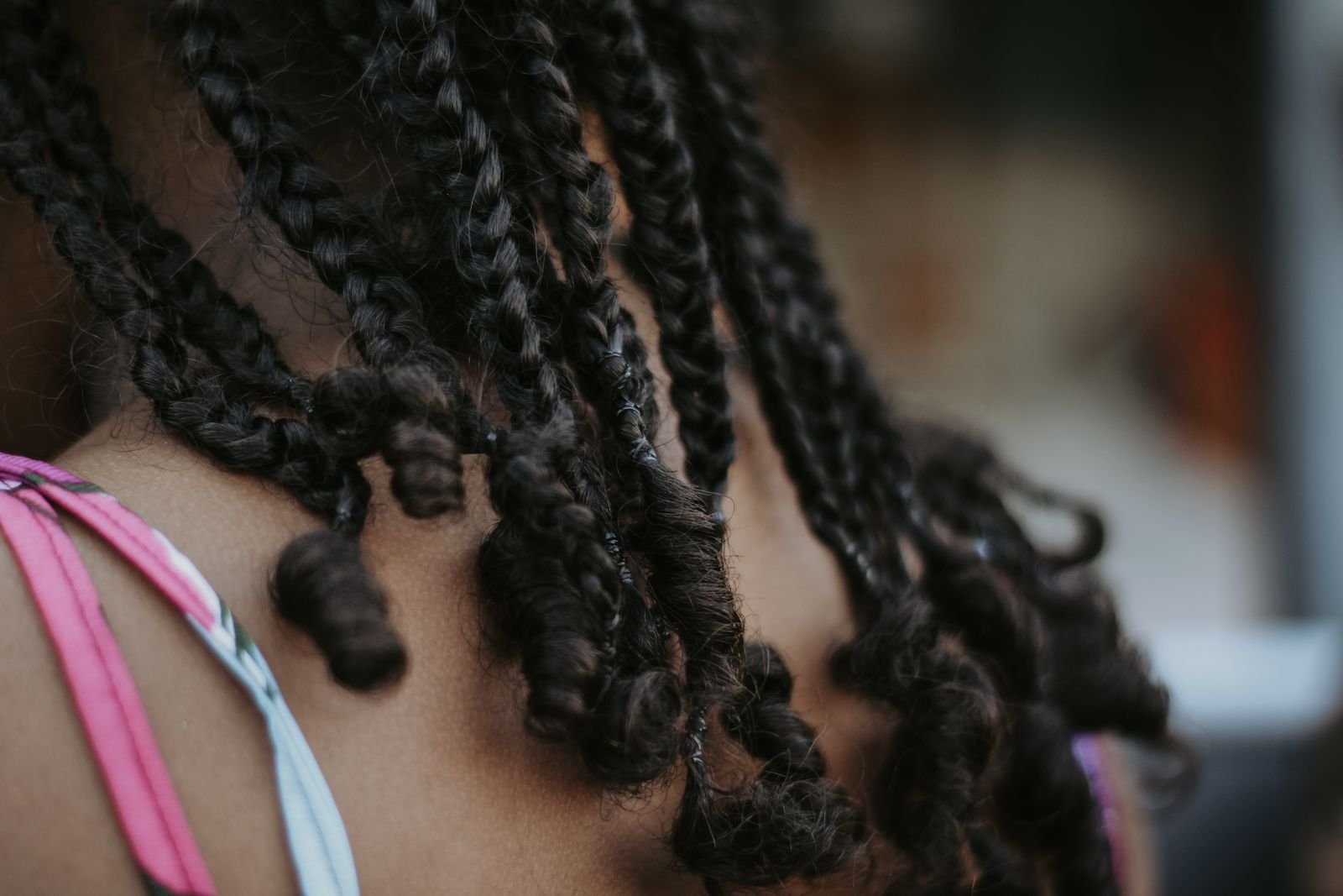 Close-up of freshly braided natural hair