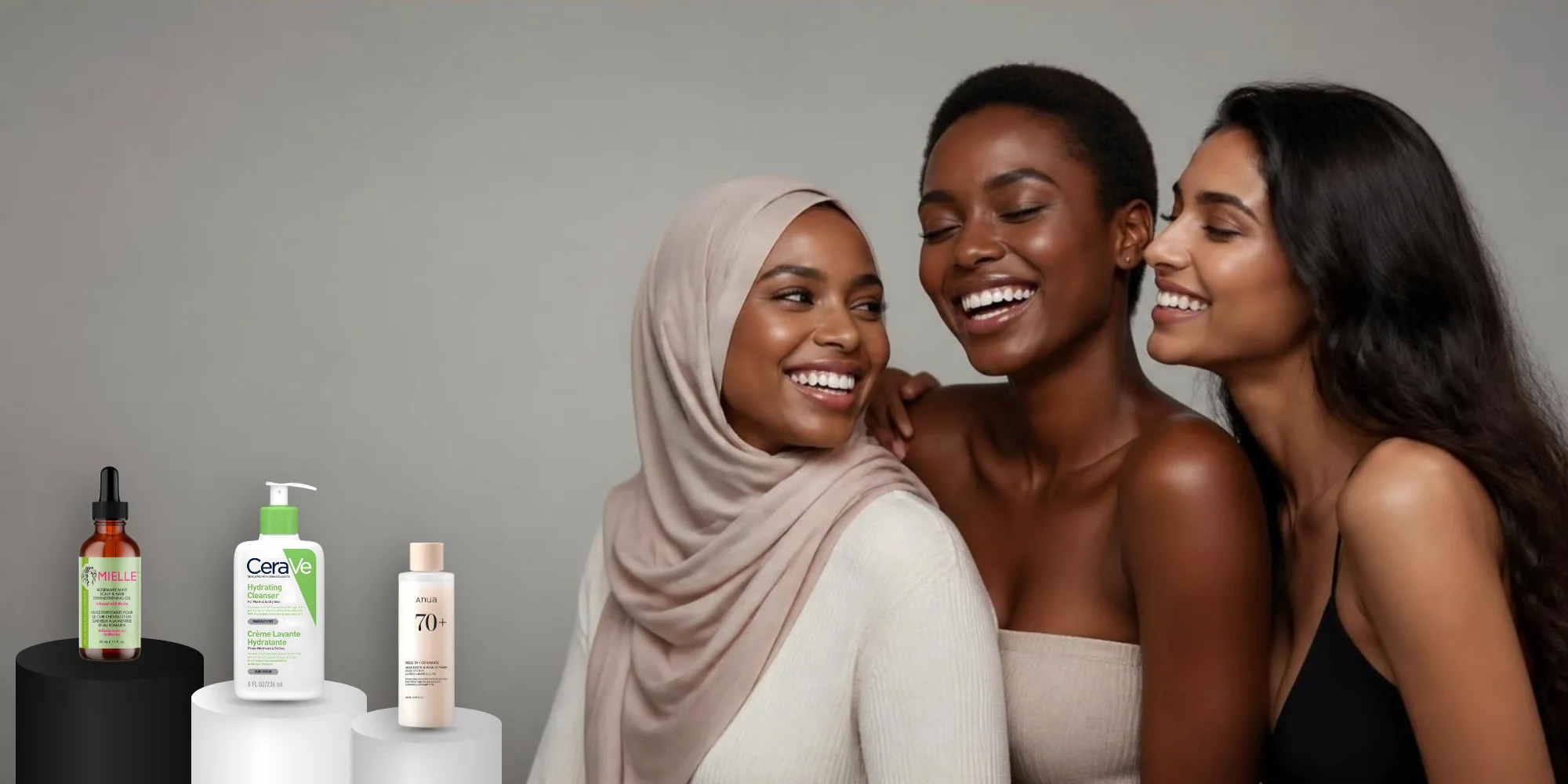 Three women laughing, Benus Beauty shop in Nairobi